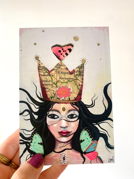 Queen of Adventure, small print on wood
