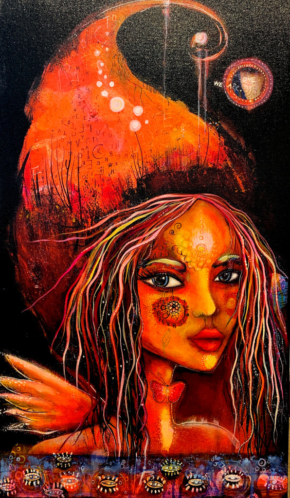 Butterfly Girl, print on wood