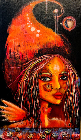 Butterfly Girl, print on wood