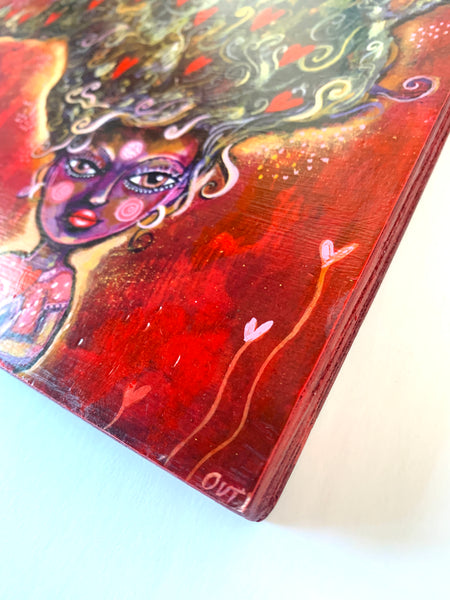 A Good Hair Day,  Collaged Embellished Print on Wood