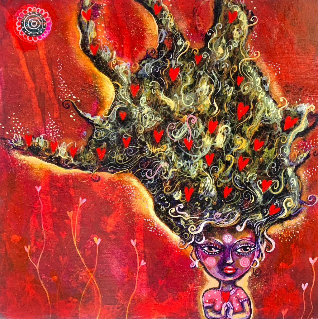 A Good Hair Day,  Collaged Embellished Print on Wood