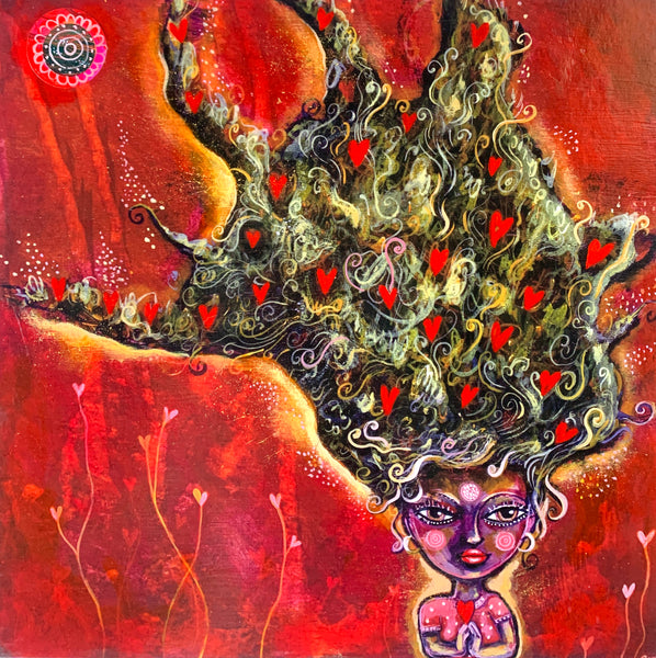 A Good Hair Day,  Collaged Embellished Print on Wood