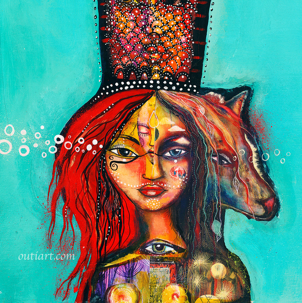 Medicine Woman, print on wood