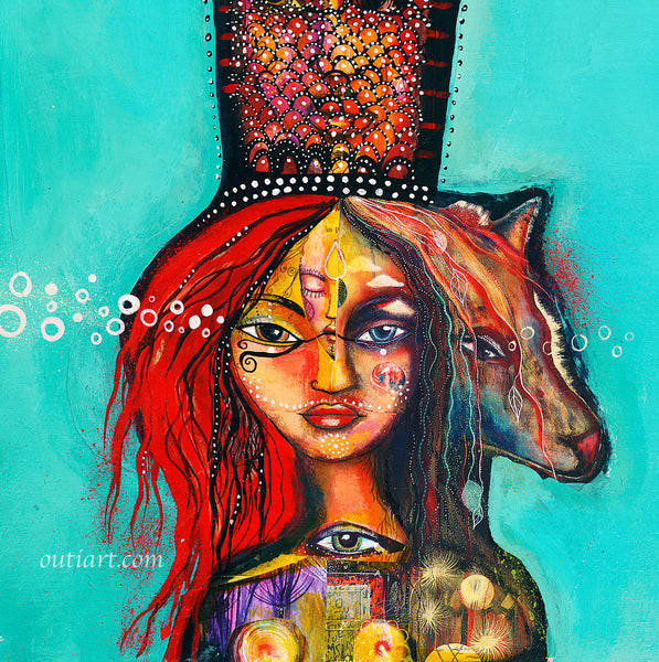 Medicine Woman, print on wood