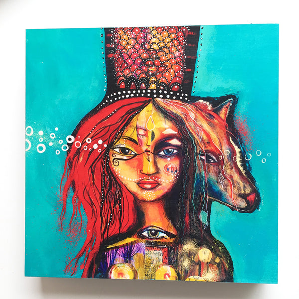 Medicine Woman, print on wood