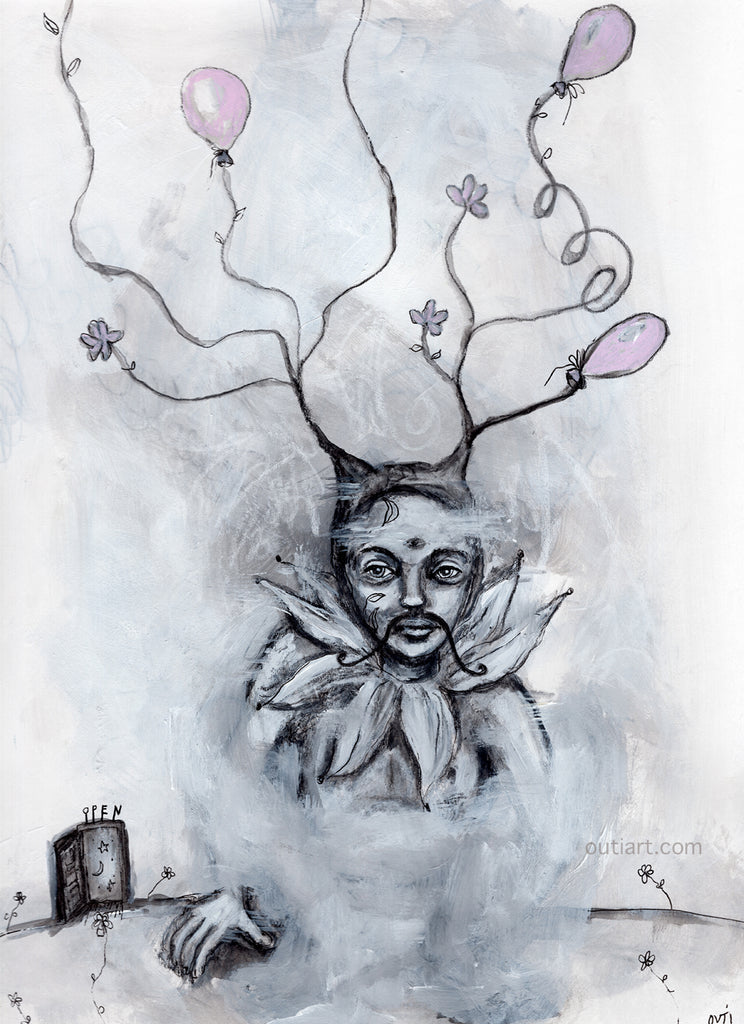 Visitor, original painting art paper