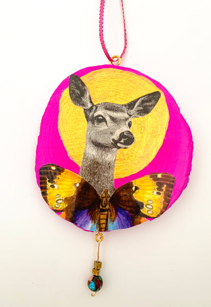 Full Moon Night, Original Collage Ornament.