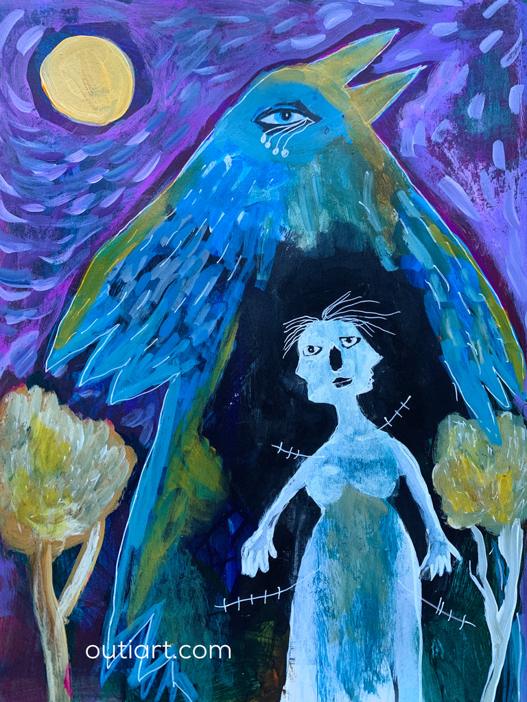 Village Shaman and the Hungry Ghost, original painting.