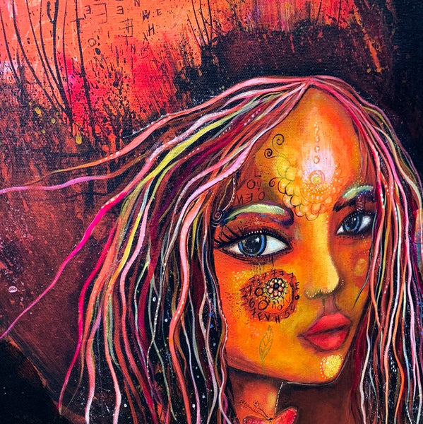 Butterfly Girl, print on wood