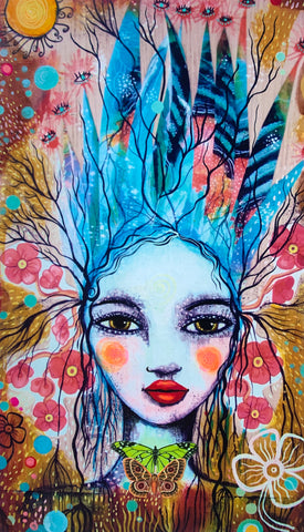 History of Knowing Remix,  Collaged Embellished Print on Wood