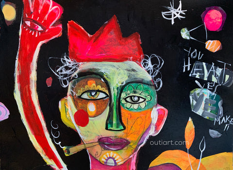 Trying Hard, original painting art paper